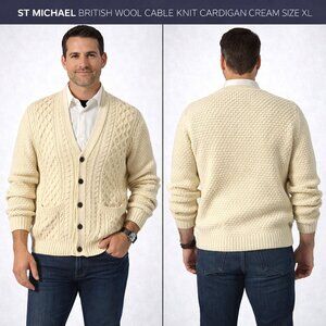 St Michael British Wool Men's Classic Crm Knit Cardigan Sweater UK Size 48/ USXL